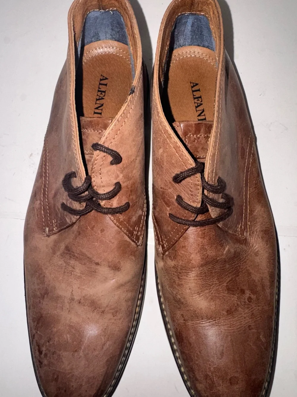 ALFANI MEN'S LEATHER BROWN CHUKKA SHOES ANKLE BOOTS JASON SZ 10 LACE UP